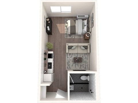 Floor plan for studio, 1 bath, 291 sqft